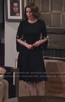 Karen's black pearl embellished sleeve dress on Will and Grace