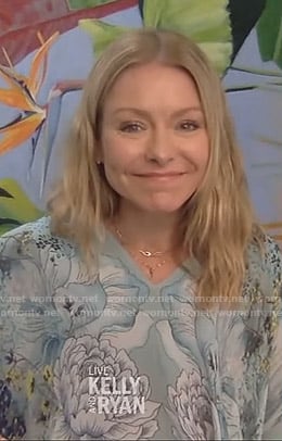 Kelly's green floral v-neck dress on Live with Kelly and Ryan