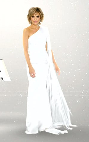Lisa's white one-shoulder gown on The Real Housewives of Beverly Hills Opening Credits