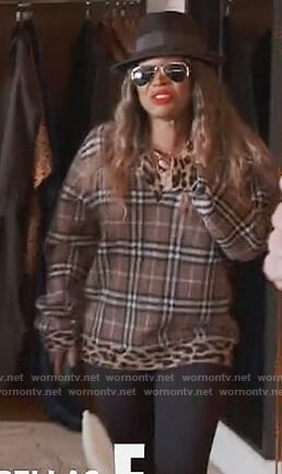 Malika's plaid and leopard trim sweater on Keeping Up with the Kardashians