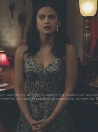 Veronica's metallic paisley mini dress on Riverdale
