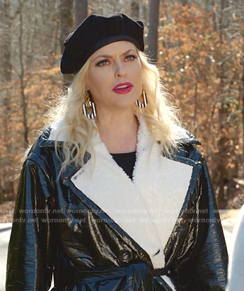 Alexis' black shearling wrap coat on Dynasty