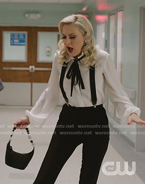 Alexis' white pleated collar tie neck blouse on Dynasty