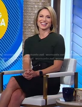 Amy's dark green sweater and black pencil skirt on Good Morning America