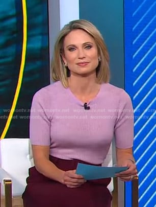 Amy's lilac ribbed short sleeve top on Good Morning America
