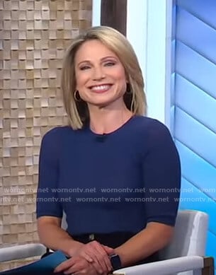 Amy's navy short sleeve knit top on Good Morning America