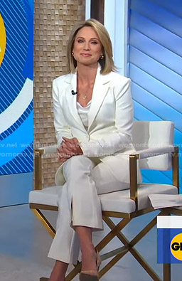Amy's white suit and cowl neck camisole on Good Morning America