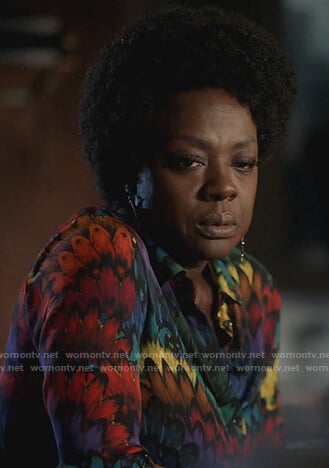 Annalise's multicolored feather print blouse on How to Get Away with Murder