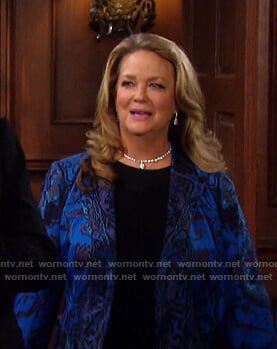 Anna's blue printed jacket on Days of our Lives
