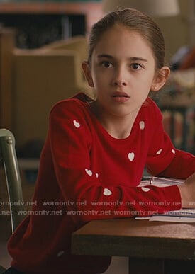 Anna's red heart print sweater on American Housewife