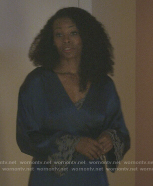 Charlotte’s blue lace trim cami and robe on The Good Fight
