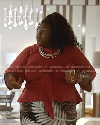 Becky's red tie waist peplum top on Empire