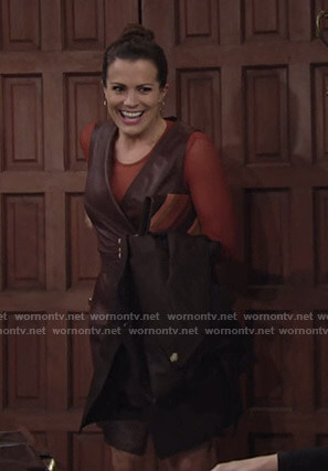 Chelsea's brown leather wrap dress on The Young and The Restless