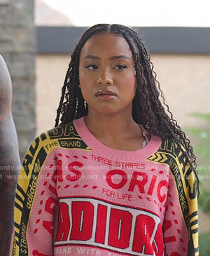 Chloe's adidas pink print sweatshirt on BlackAF