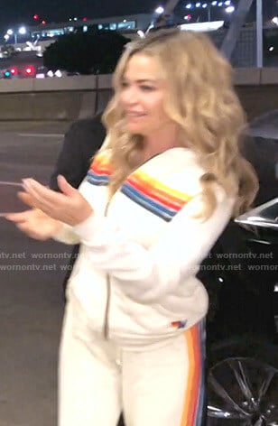 Denise's white rainbow-stripe hoodie and pants on The Real Housewives of Beverly Hills