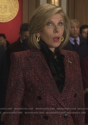 Diane's red tweed double breasted blazer on The Good Fight