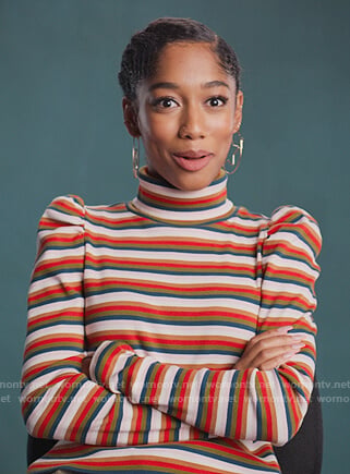 Drea's stripe puff sleeve top on BlackAF