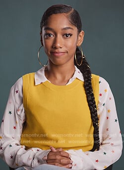 Drea's white star print blouse on BlackAF