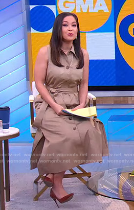 Eva Pilgrim's beige sleeveless shirtdress on Good Morning America