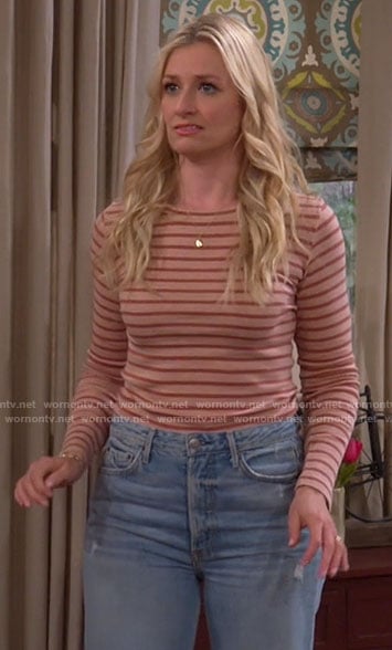 Gemma's pink striped long sleeve tee on The Neighborhood
