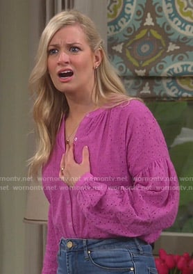 Gemma's pink eyelet blouse on The Neighborhood