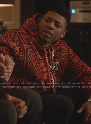 Hakeem's red printed hoodie on Empire