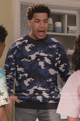 Junior's blue camo sweatshirt on Black-ish