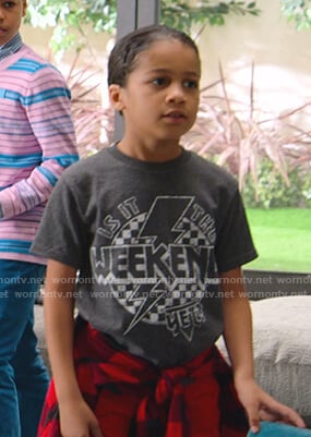 Kam's grey Is It The Weekend Yet print tee on BlackAF