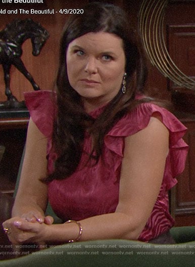 Katie's pink ruffle sleeve top on The Bold and the Beautiful