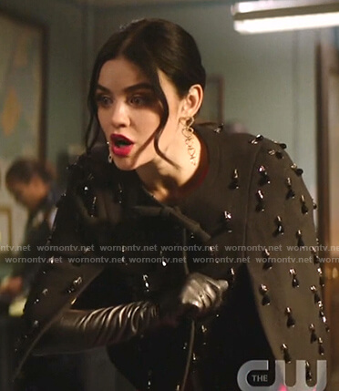 Katy's black embellished cape on Katy Keene