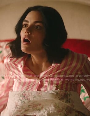 katy's pink striped pajama shirt on Katy Keene