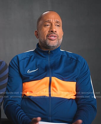 Kenya's Nike navy and orange track jacket on BlackAF