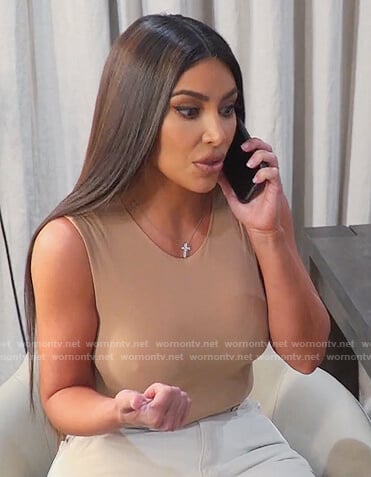 Kim's beige bodysuit on Keeping Up with the Kardashians