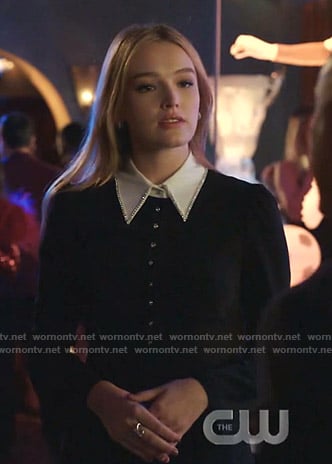 Kirby's black embellished contrast collar dress on Dynasty