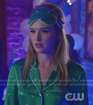 Kirby's green feather print pajamas on Dynasty