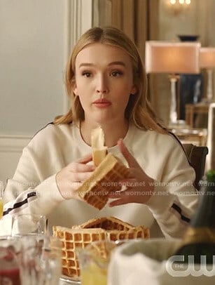 Kirby's white side-stripe sweatshirt on Dynasty