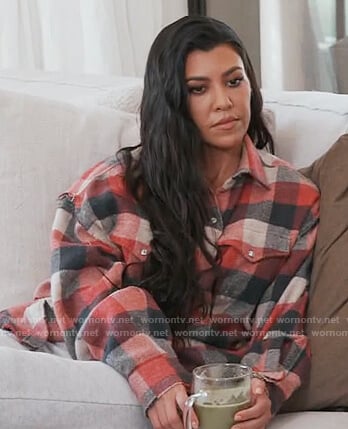 Kourtney's red check oversized shirt on Keeping Up with the Kardashians