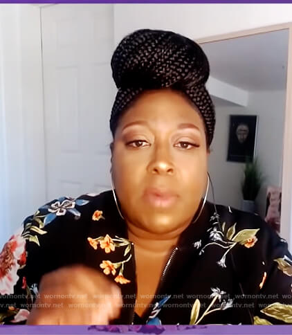 Loni's black floral bomber jacket on The Real