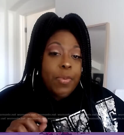 Loni's black sequin love sweater on The Real