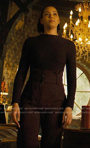 Macy's dark purple sweater and paperbag waist pants on Charmed