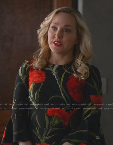 Marissa's black floral bell sleeve dress on Bull