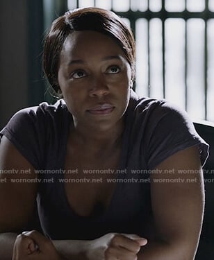 Michaela's purple scoop neck tee on How to Get Away with Murder