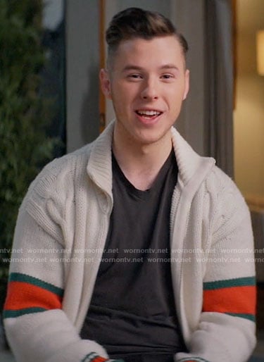 Nolan Gould's striped cable knit jacket on Modern Family