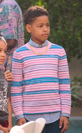 Pops's pink and blue striped top on BlackAF