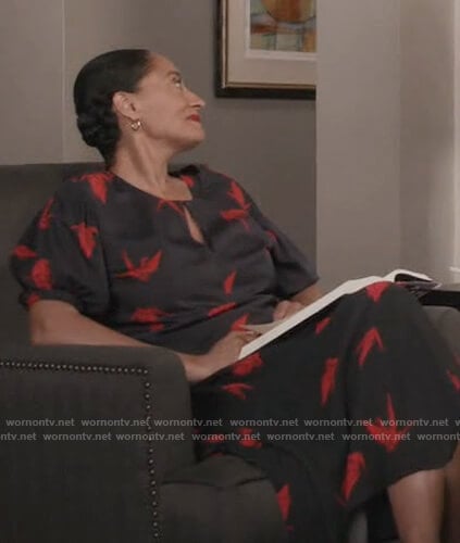 Rainbow's black origami top and dress on Black-ish