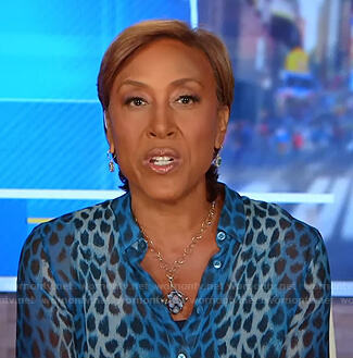 Robin's blue printed sheer blouse on Good Morning America