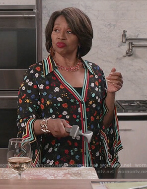 Ruby's black floral blouse on Black-ish