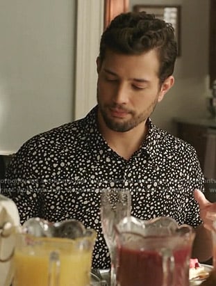 Sam's black spotted print shirt on Dynasty