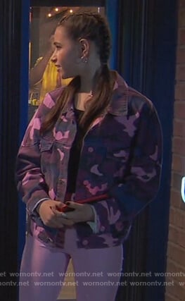 Tess's purple corduroy camo jacket on Ravens Home