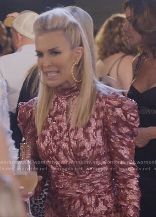 Tinsley's red metallic wrap dress on The Real Housewives of New York City
